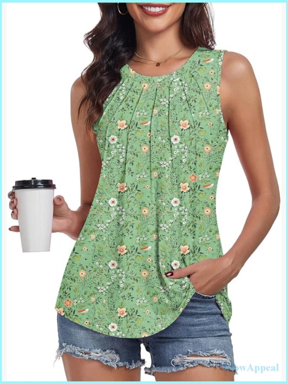 Pleated Round Neck Sleeveless Tank Top Summer Casual